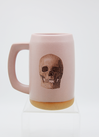 Handmade Ceramic Stein Mug in Pink Skull