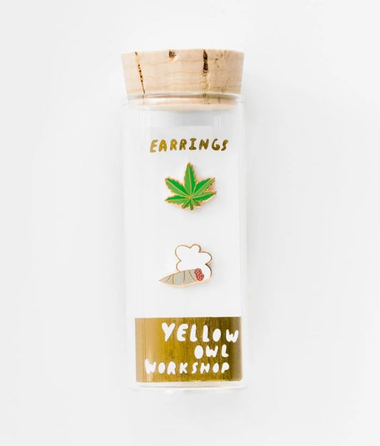 Yellow Owl Weed Earrings
