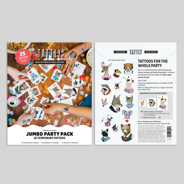Tattly Creature Collective Temporary Tattoo Jumbo Party Pack by Berkley
