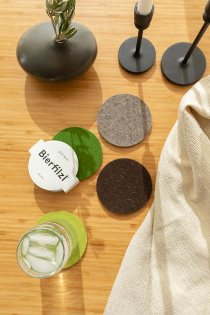 Graf & Lantz Bierfilzl Merino Wool Felt Round Coaster Solid 4 Pack in Forest