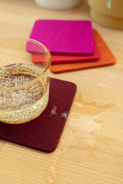 NEW! Graf & Lantz Merino Wool Felt Bierfilzl Square Coaster Multi 4 Pack in Bordeaux